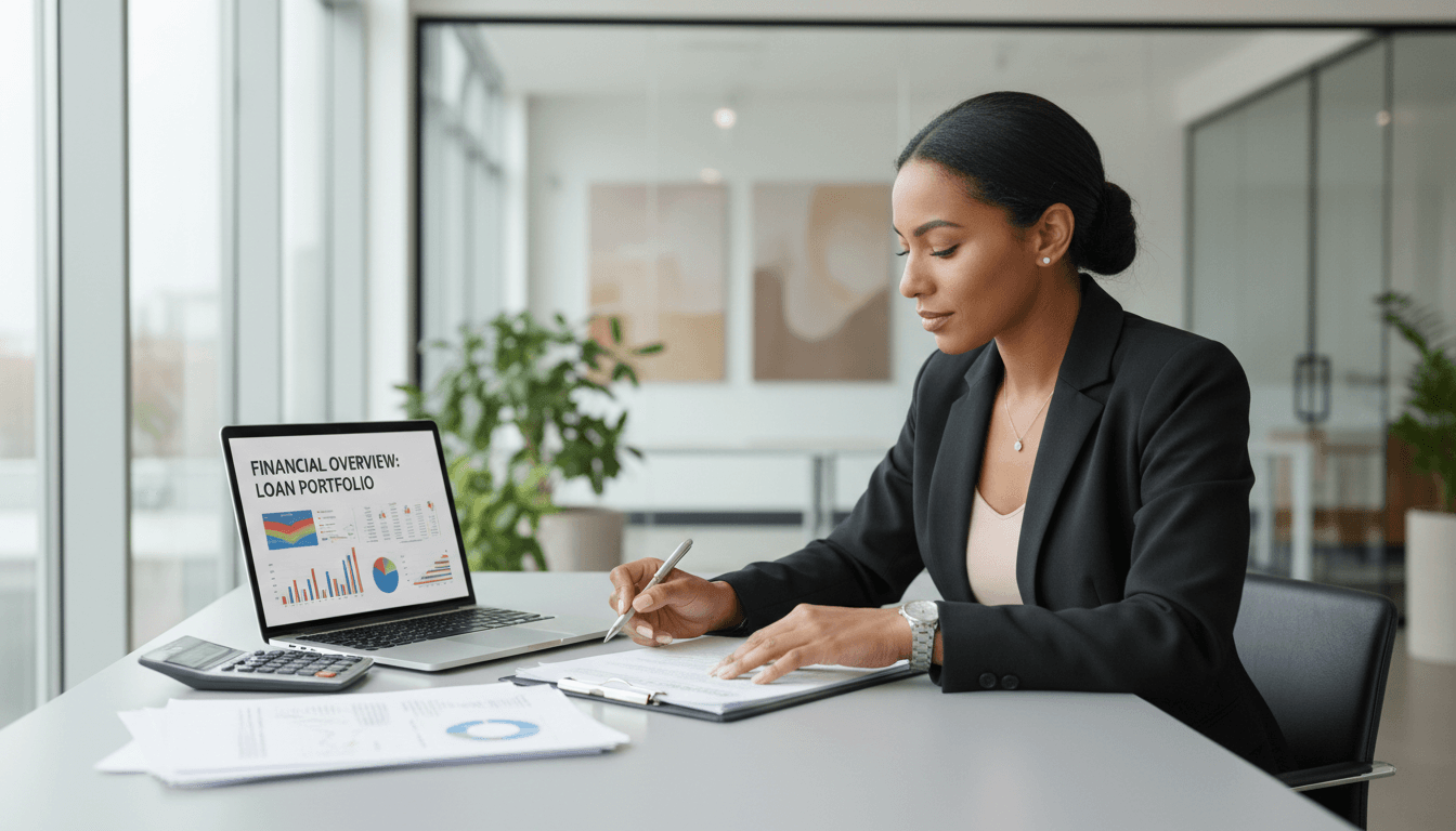 Professional reviewing financial documents at desk